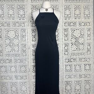 Vtg 90's City Triangles Black Slip Style Formal Dress With Beaded‎ Sequin Dress